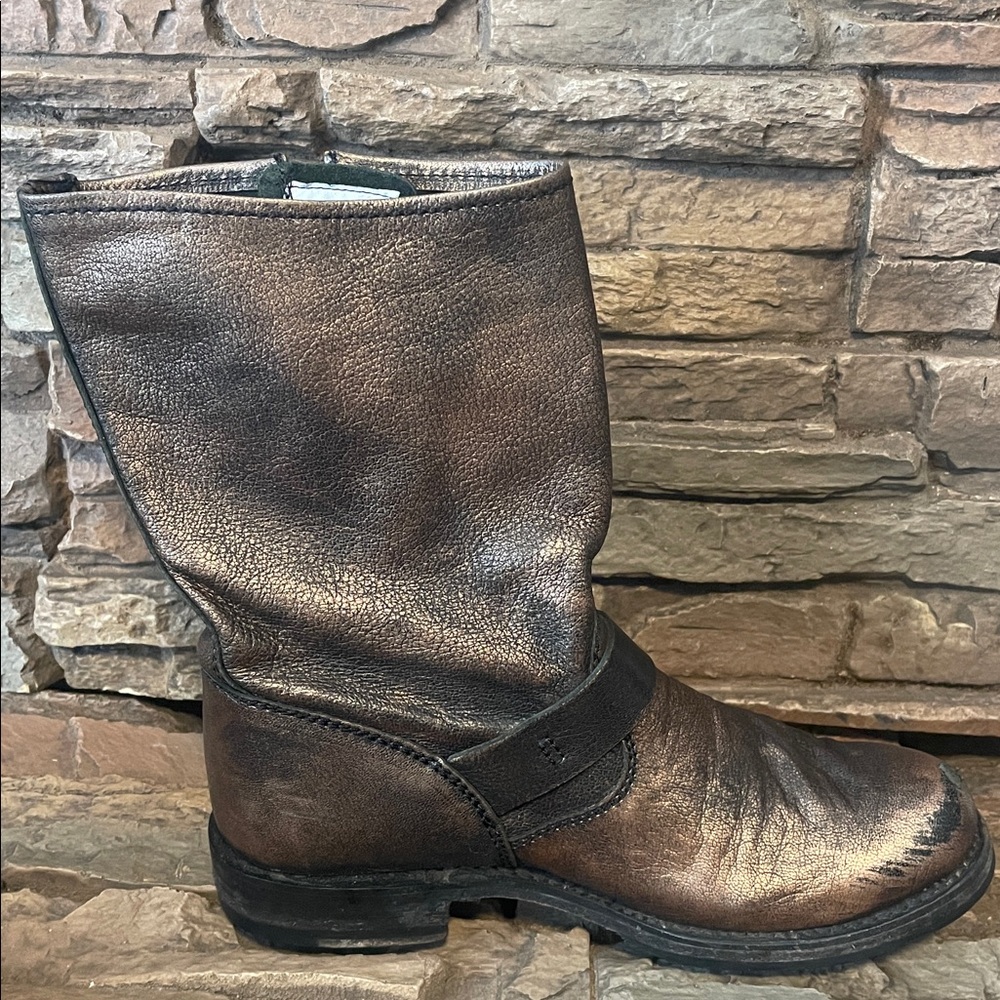 Frye Veronica Distressed Leather Boots Metallic Bronze - Picture 8 of 16